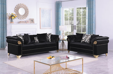 Emma Black Velvet Sofa and Loveseat S3600