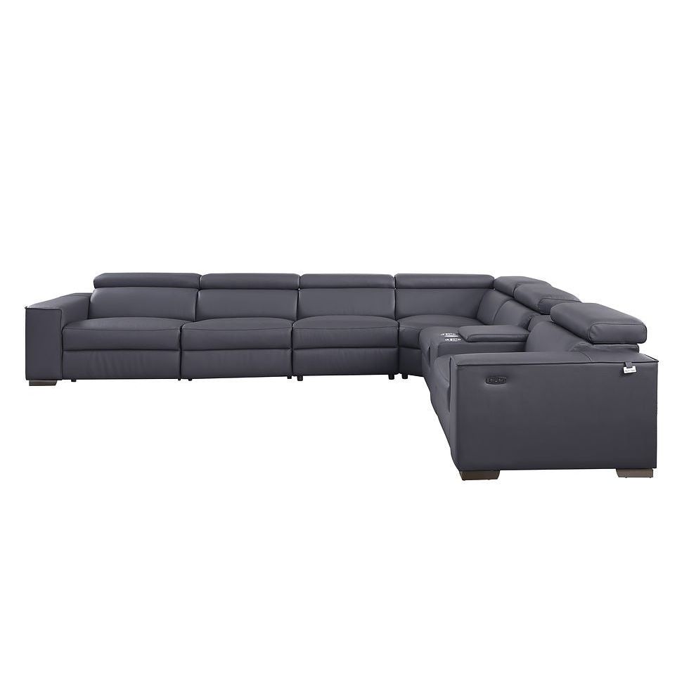 Picasso Dark Grey 3-POWER  Leather Match 7pc Sectional  MI631