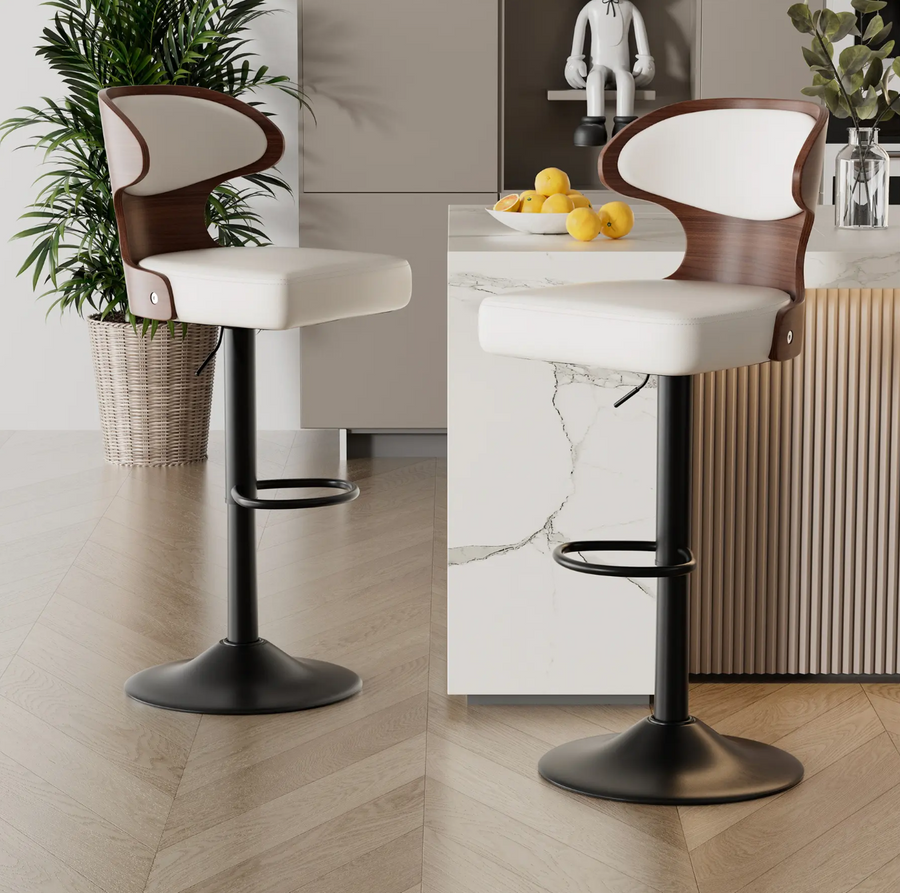 Off-White Adjustable Barstool Set of 2