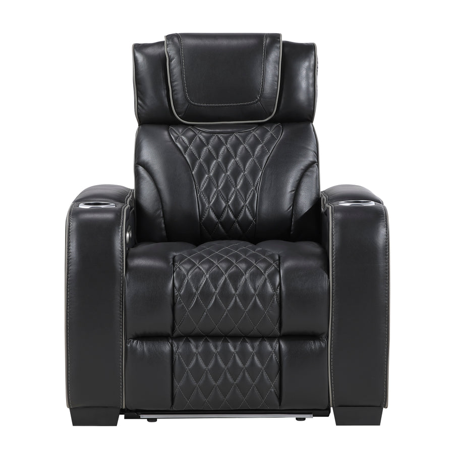 Apex Black TOP GRAIN LEATHER/POWER/LED/MASSAGE Reclining Set 8449