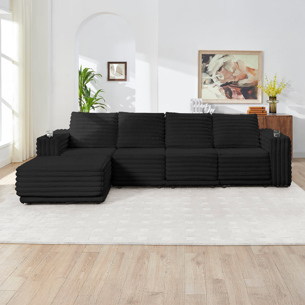 Nuve Black Cord Fabric Sectional S101