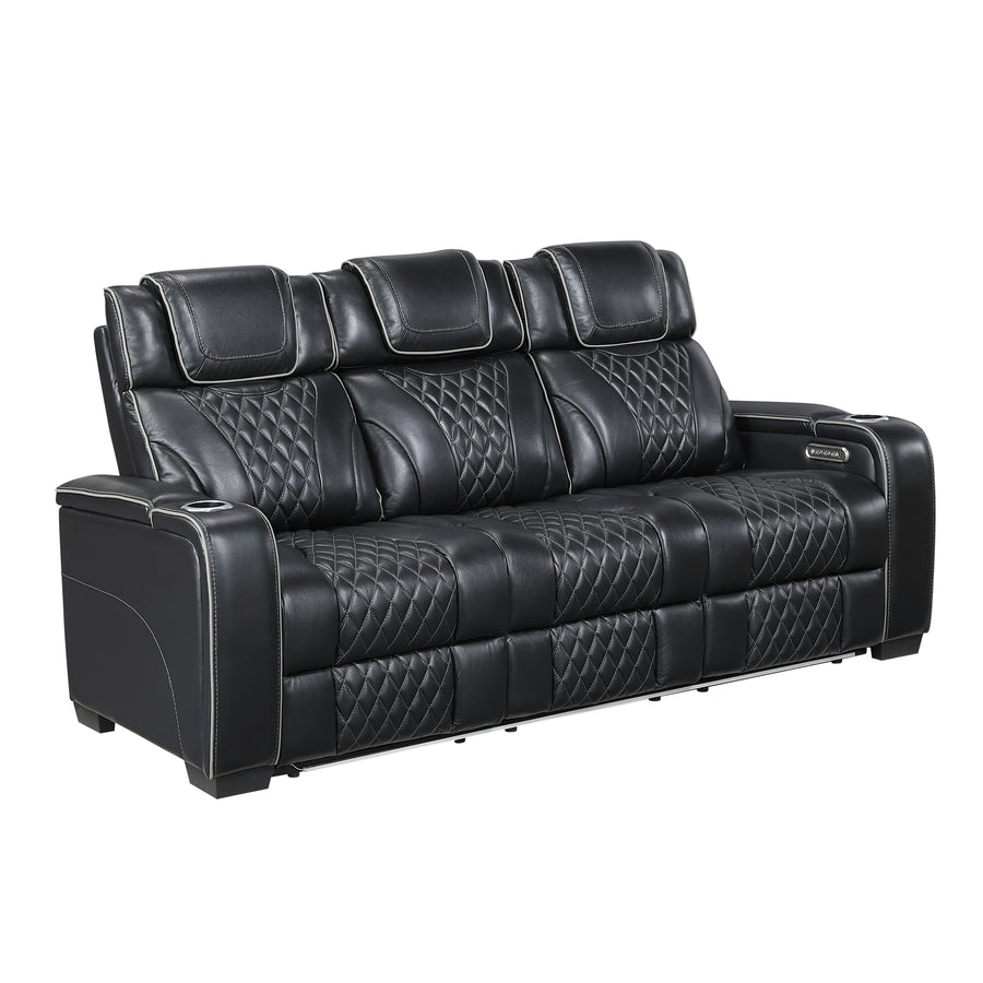 Apex Black TOP GRAIN LEATHER/POWER/LED/MASSAGE Reclining Set 8449