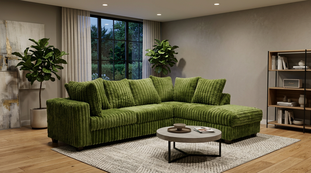 Gia Olive Corduroy Fabric Sectional S300