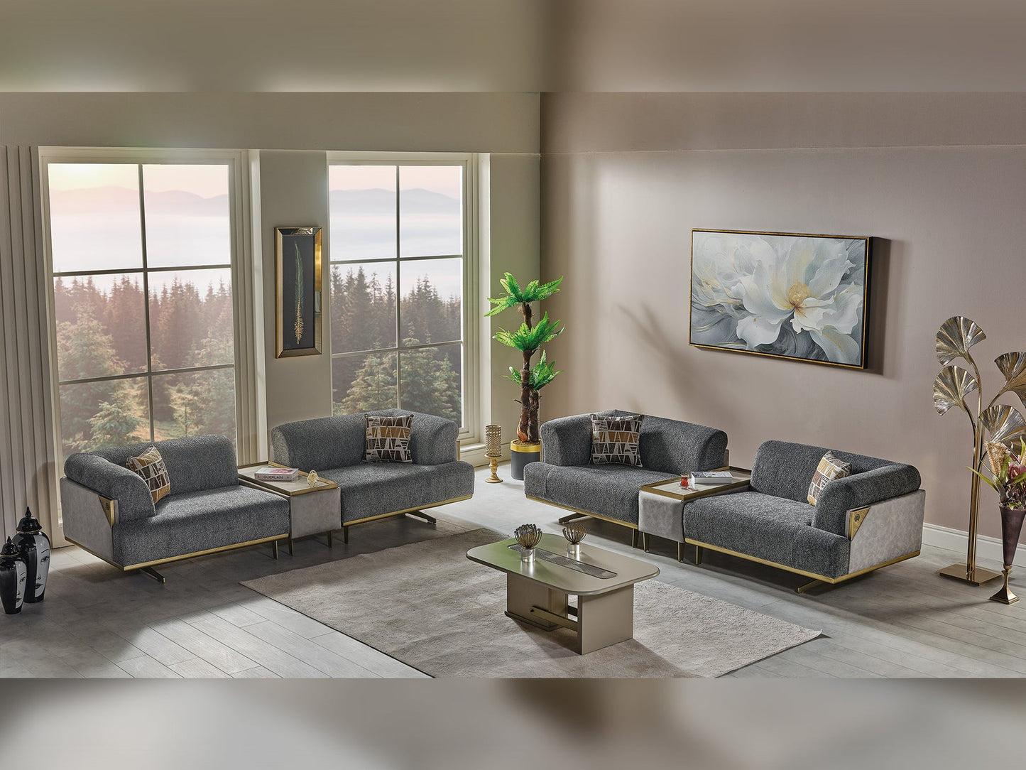 Urla 4-pieces (Sofa & Module Sofa & 2 Chair) Livingroom Set Grey