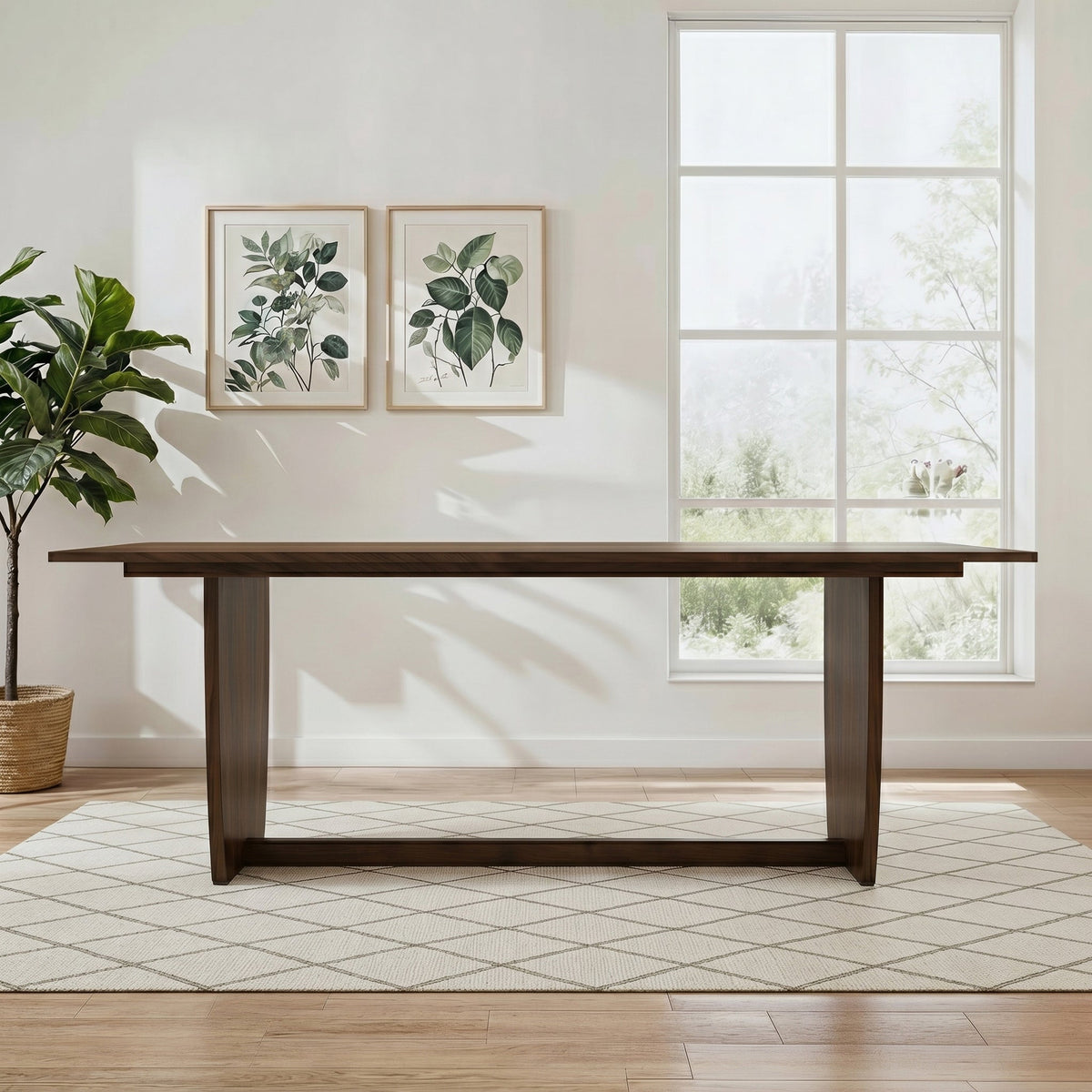Preston Solid Wood Dining Table with Trestle Base in Warm Walnut Finish