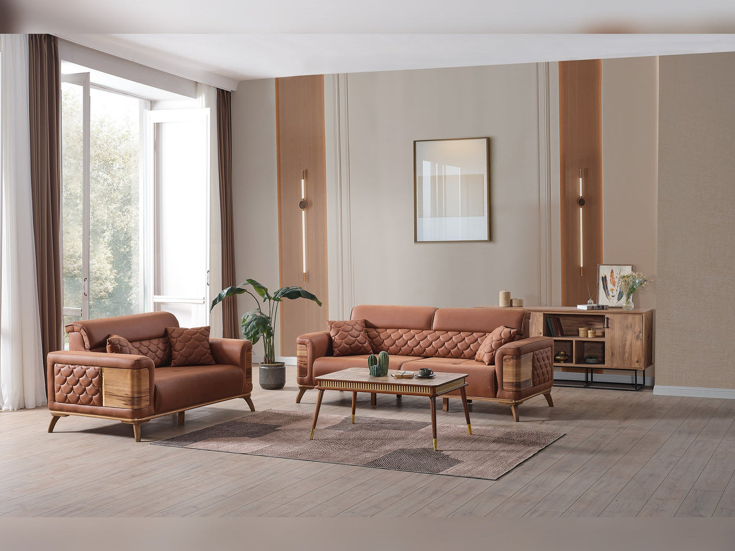 Ruby 3-pieces (Sofa & Loveseat & Chair) Livingroom Set Brick