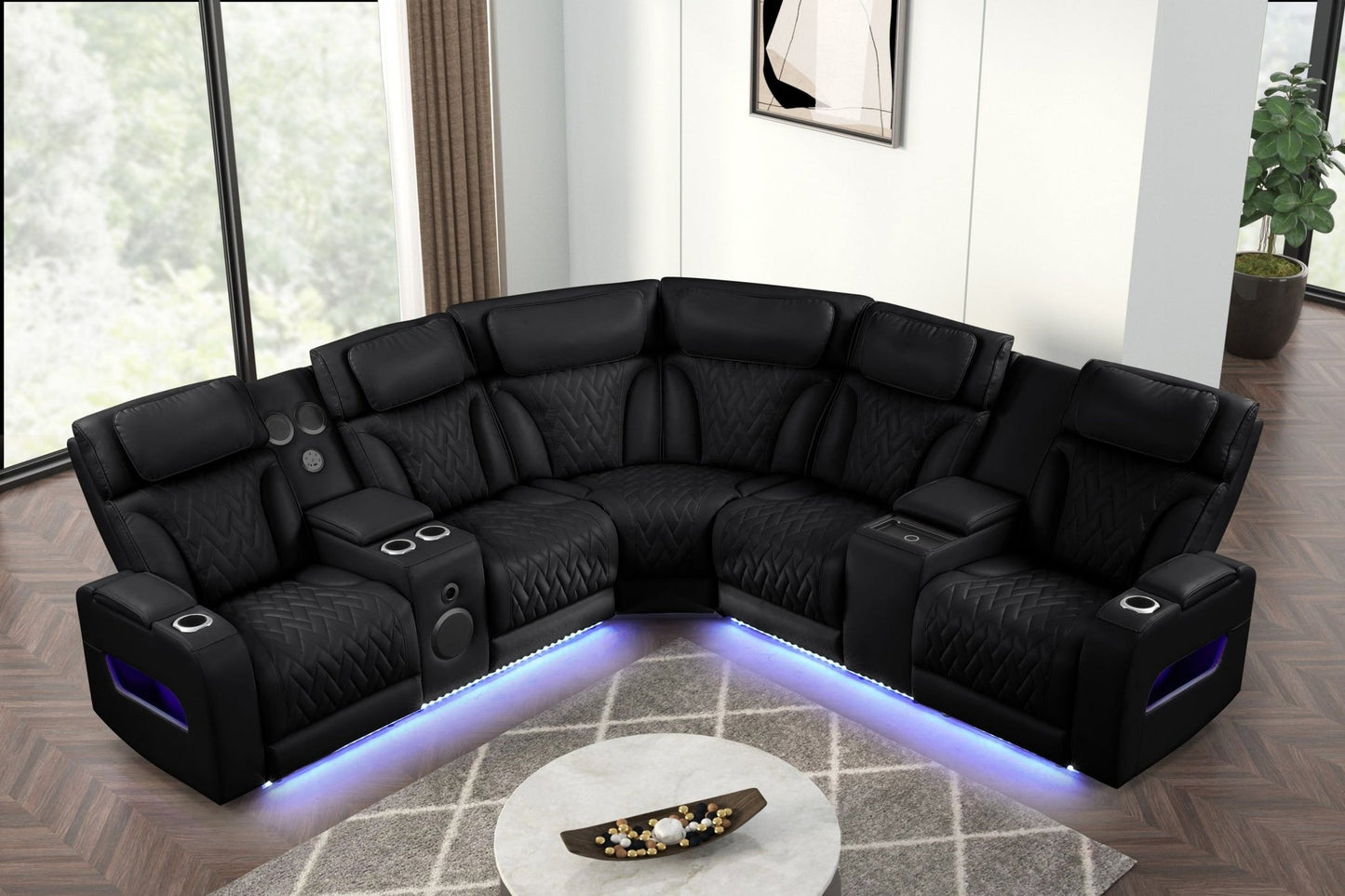 Skyline Black POWER/LED/BLUETOOTH SPEAKERS Reclining Sectional (Power Headrests)