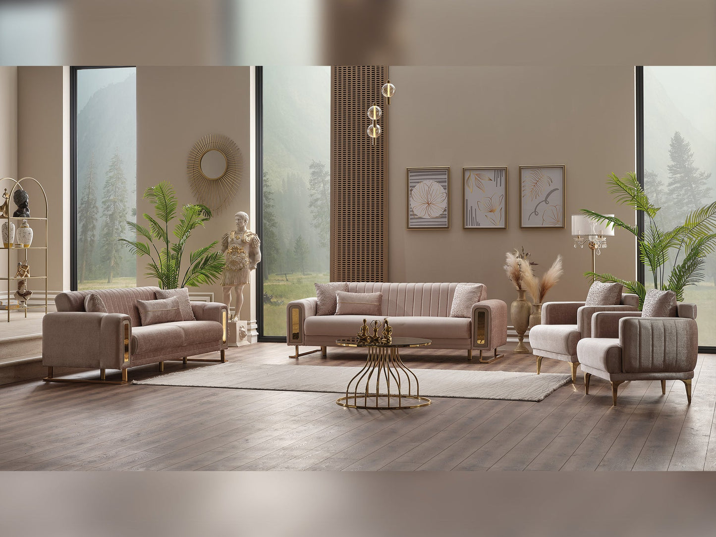 Lotus 3-pieces (Sofa & Loveseat & Chair) Livingroom Set Cream