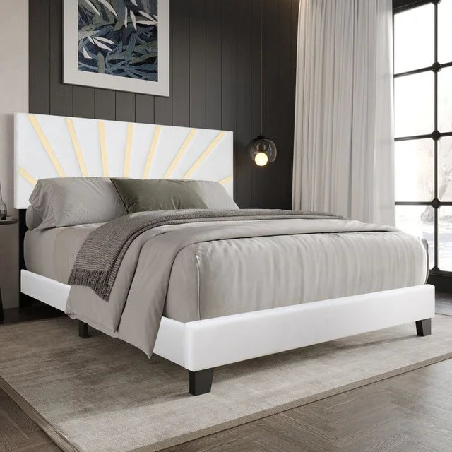 Nico White Velvet Queen Platform Bed
