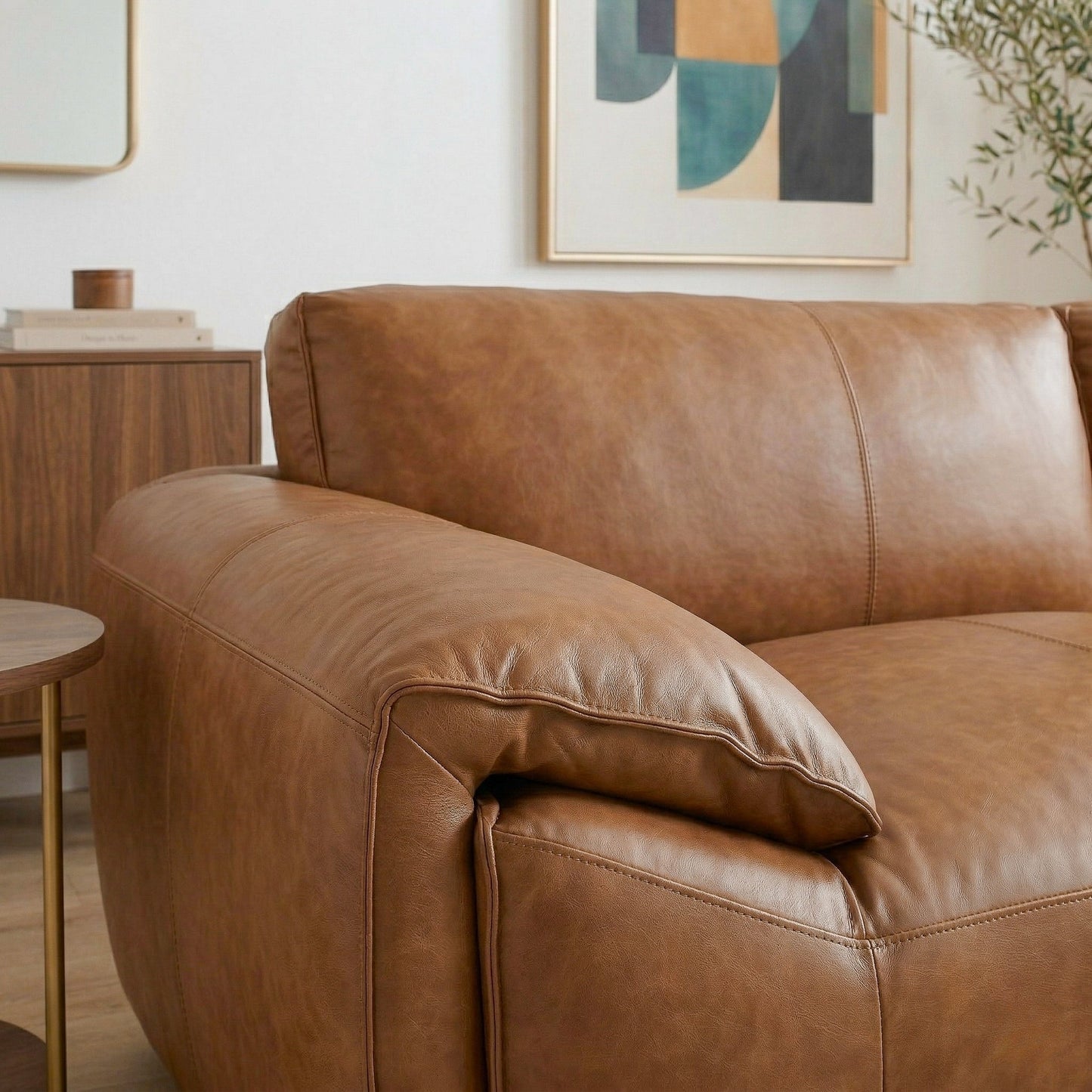 Laffey Tan 92" Top Grain Leather Sofa