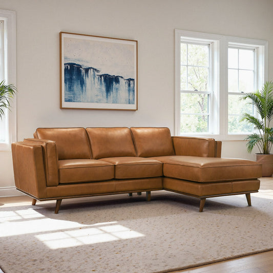 Chase 92" Tan Genuine Leather RAF Sectional