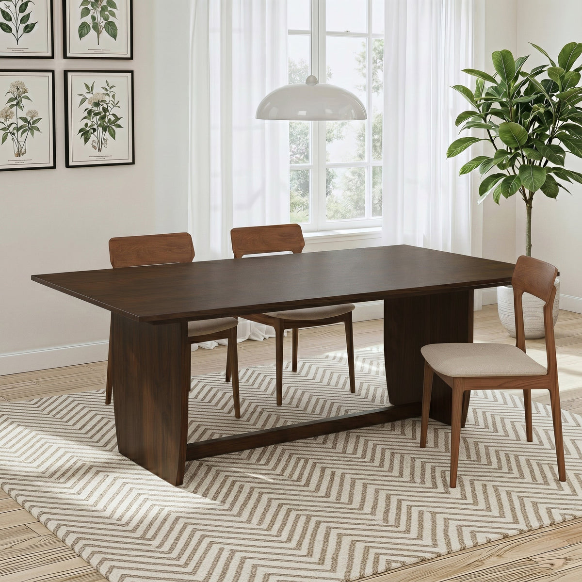 Preston Solid Wood Dining Table with Trestle Base in Warm Walnut Finish