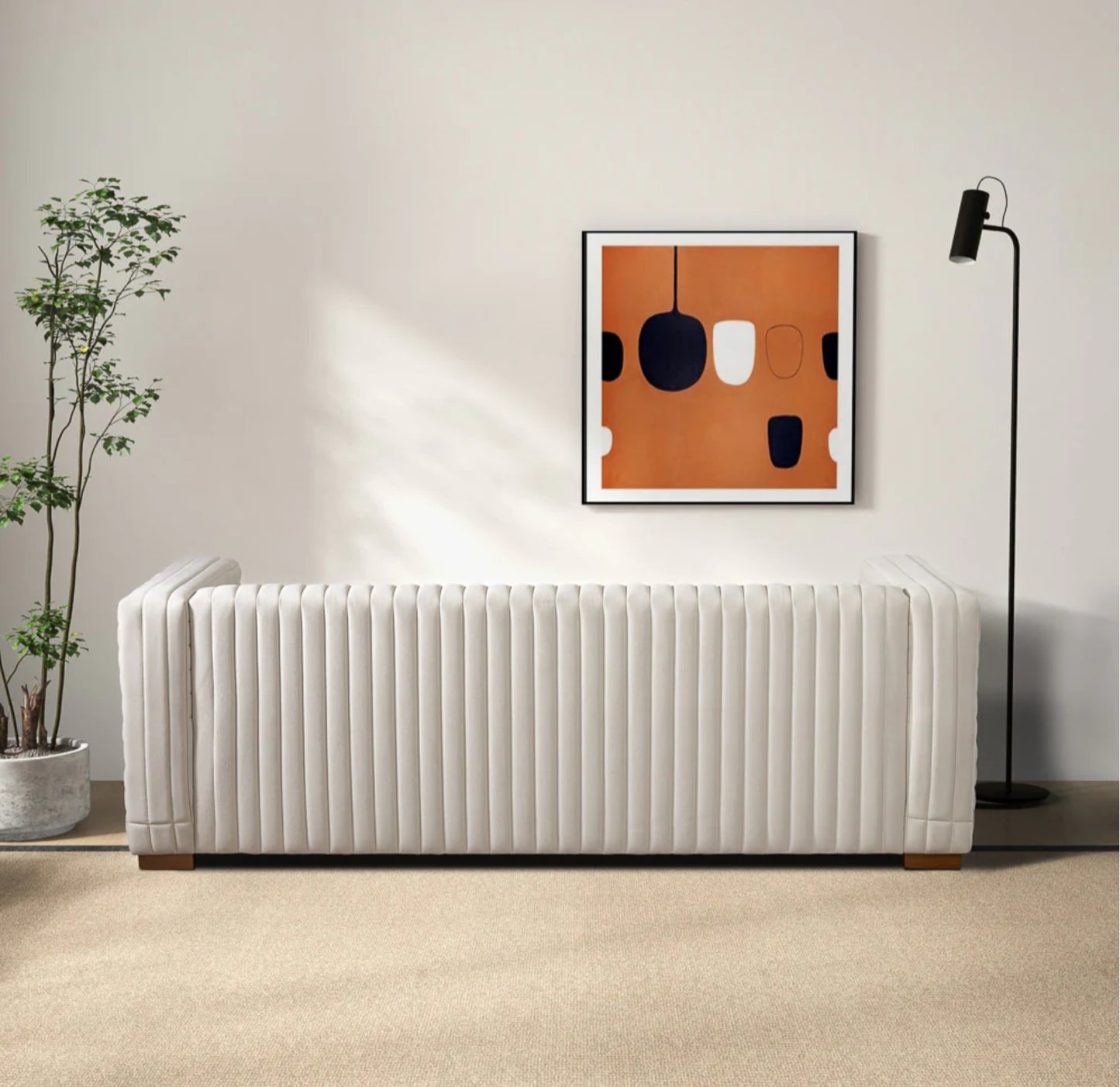 April 86" Beige Boucle Mid Century Modern Sofa