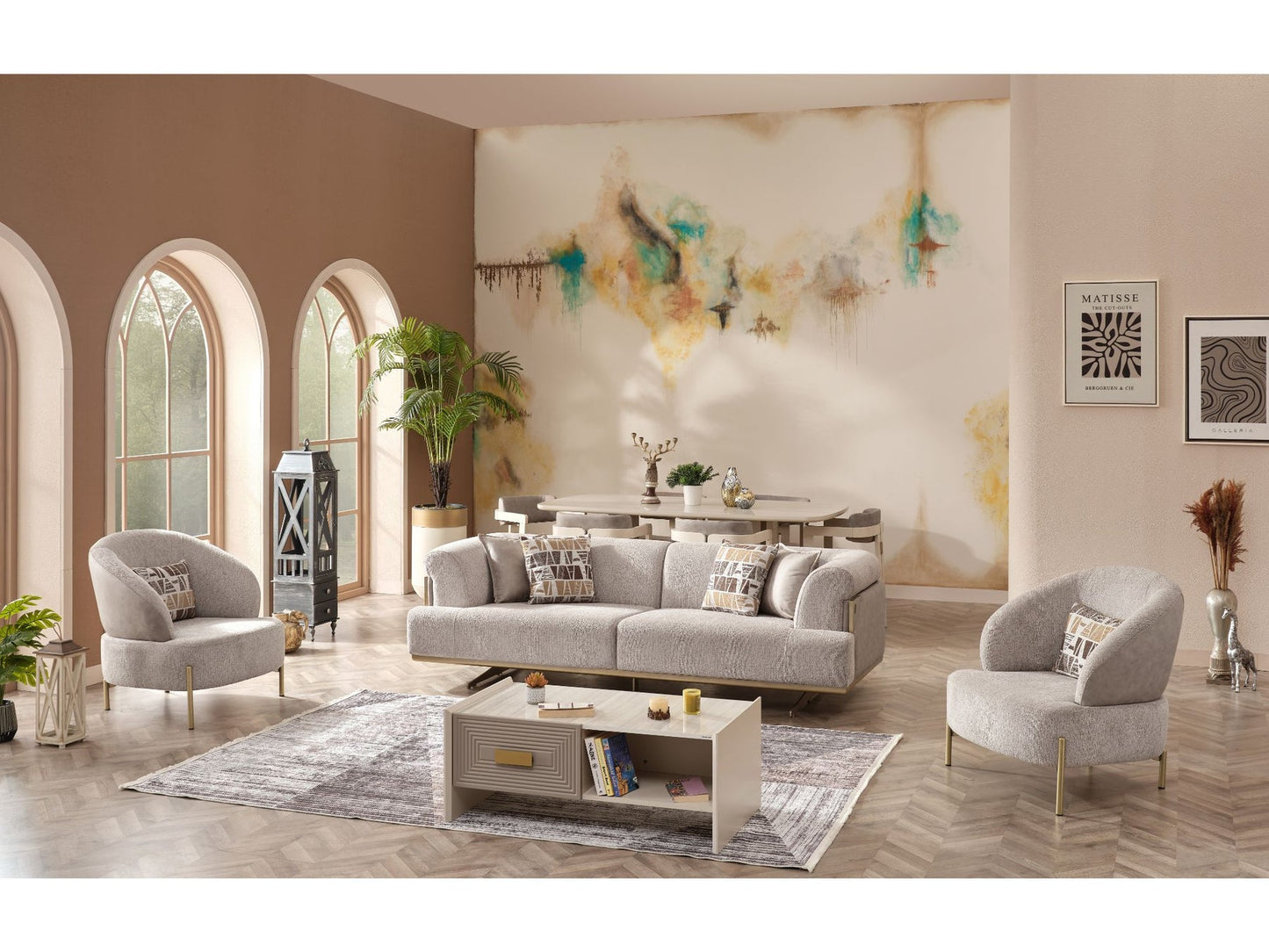 Urla 3-pieces (Sofa & Module Sofa & 1 Chair) Livingroom Set Cream