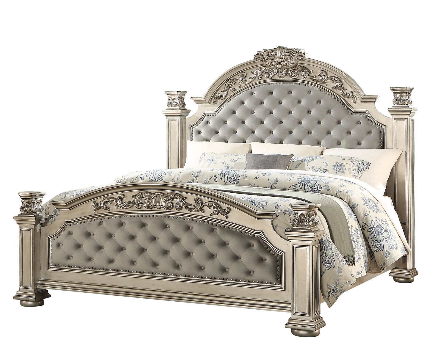 Platinum Silver Classic Luxury Bedroom Set