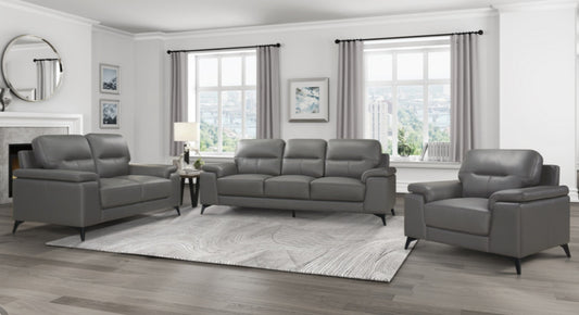 Mischa TOP GRAIN LEATHER  Dark Grey Living Room Set 9514