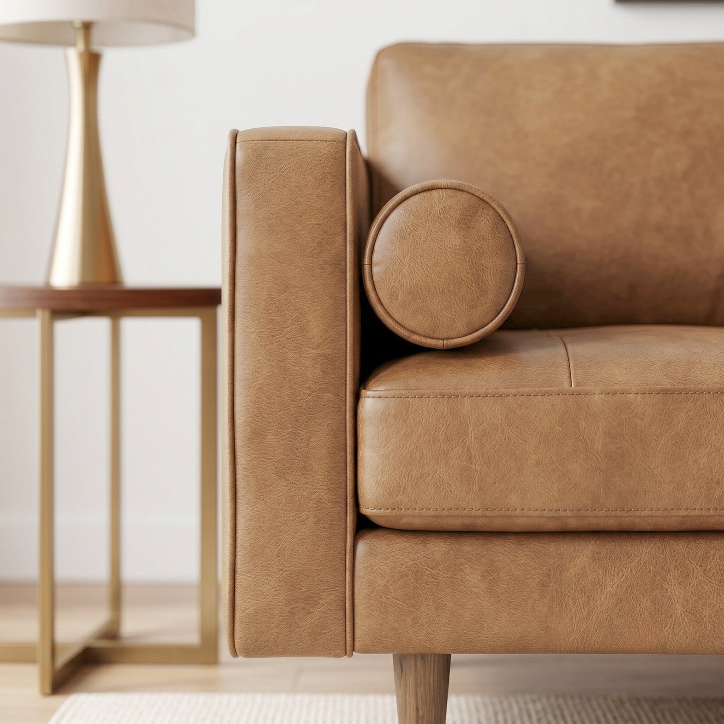 Catherine Tan Leather Mid-Century Modern Sofa