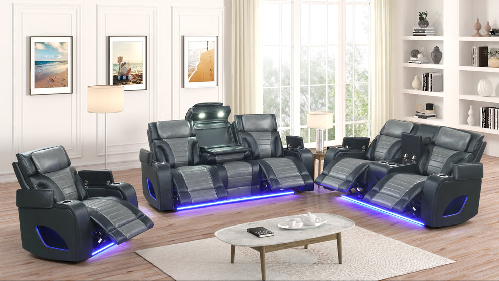Robin Black POWER/LED/BLUETOOTH SPEAKERS 3PC Reclining Set S4200