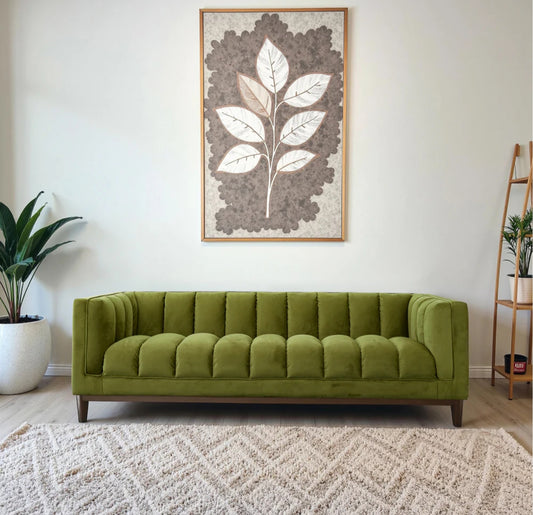 Melissa 91" Mid-Century Modern Green Velvet Sofa