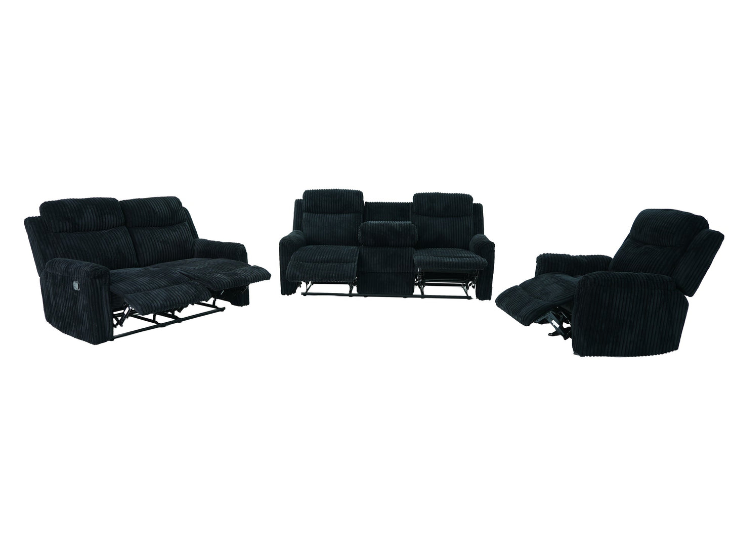 Grace Black Corduroy 3pc Reclining Living Room Set  S8585