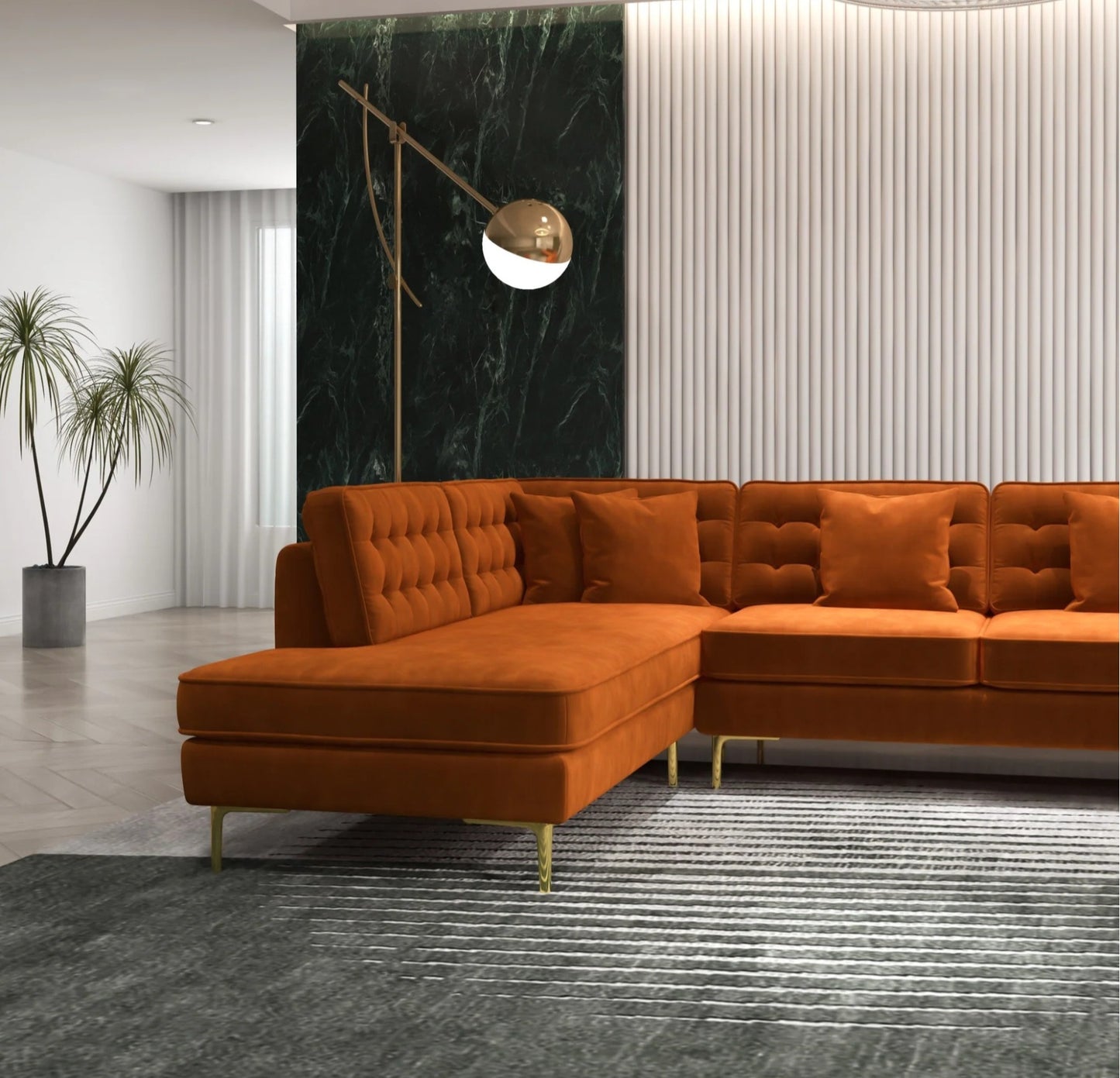 Brooke 131" Orange Velvet U Shape Corner Sectional