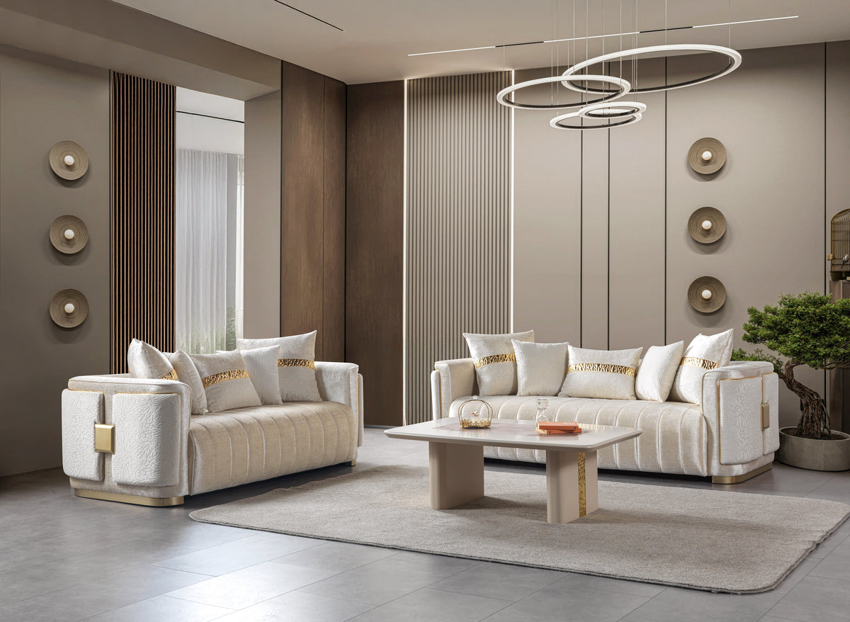 Carlina Ivory Velvet Living Room Set