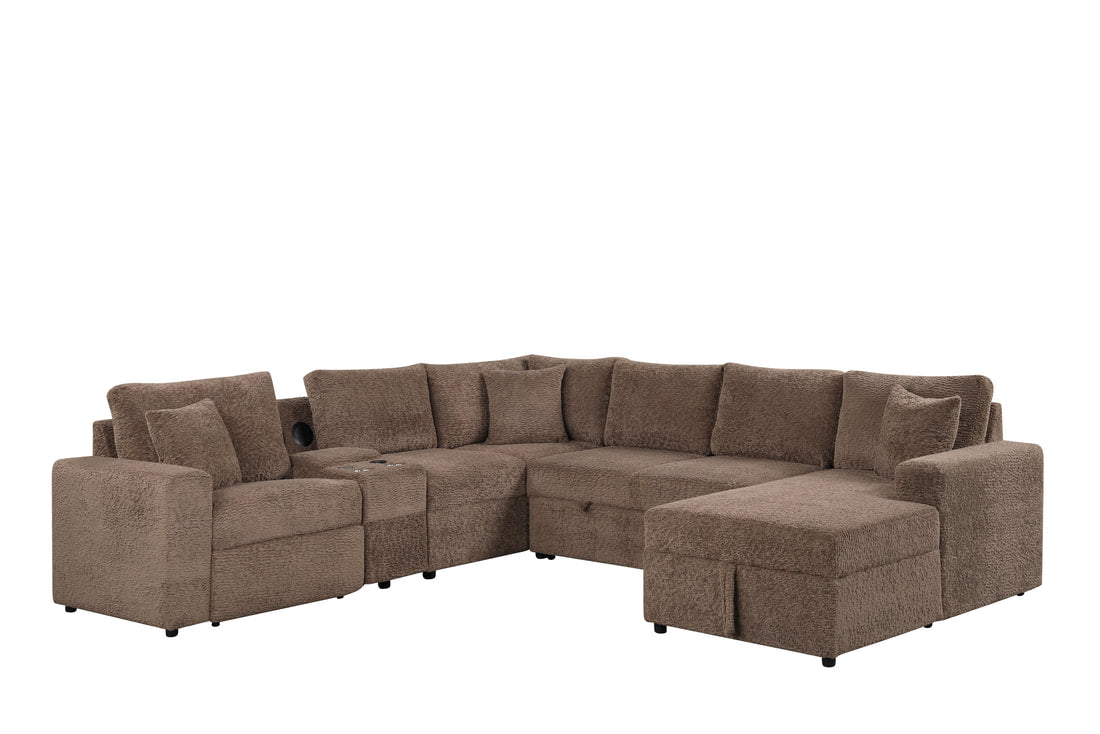 Hunter Mocha Fabric BLUETOOTH SPEAKERS Pull Out Bed Sectional