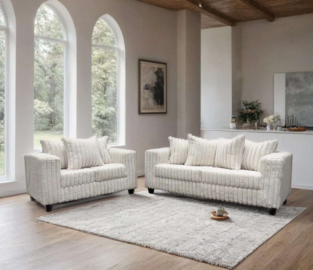 510 Cream Corduroy Fabric Sofa & Loveseat