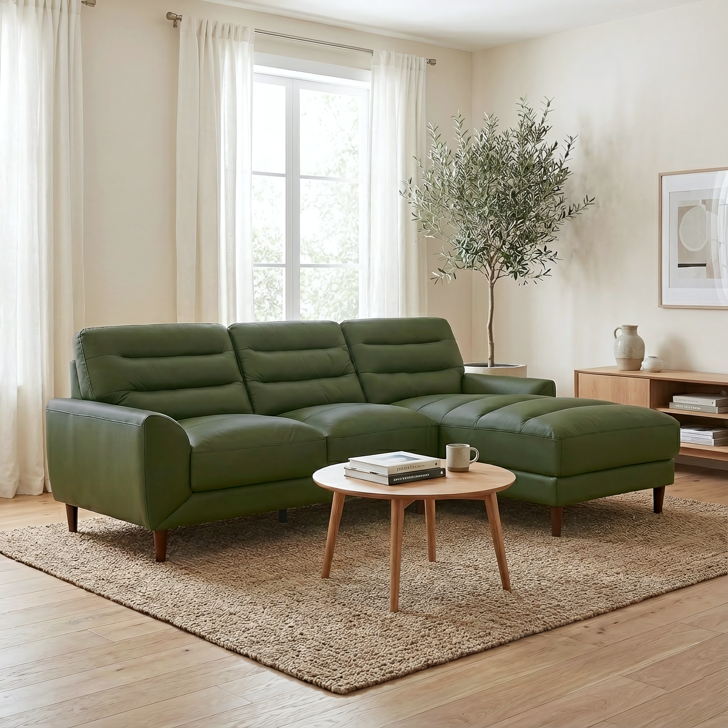 Clarion Green Genuine  Leather Sectional Sofa