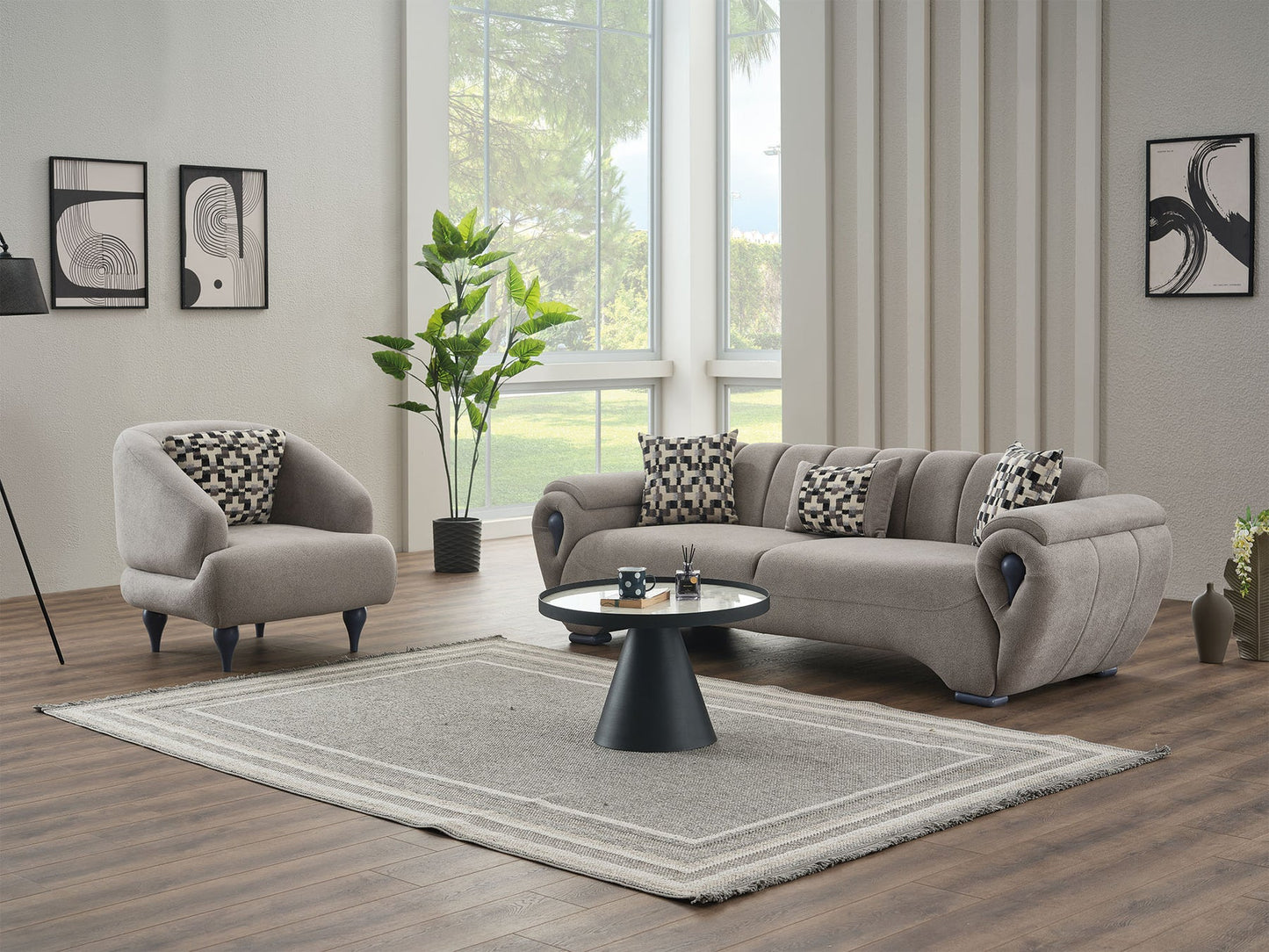 Damla 3-pieces (Sofa & Loveseat & Chair) Livingroom Set Cream