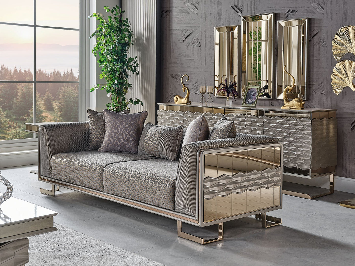 Gokce 3-pieces (2 Sofa & 1 Chair) Livingroom Set Grey