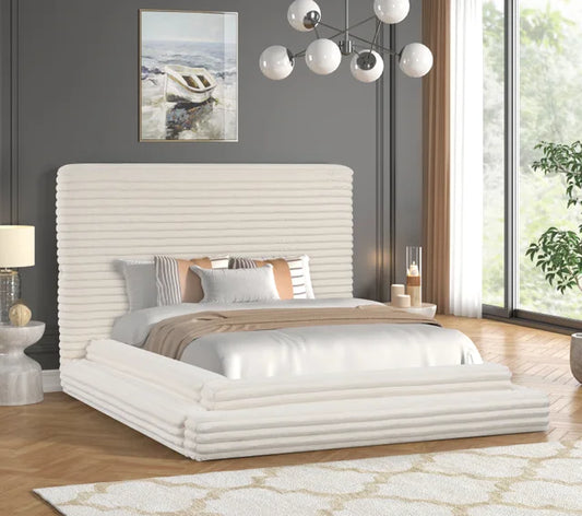 Mariah Beige Fabric King Platform Bed