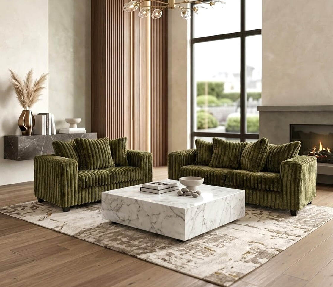 510 Olive Corduroy Fabric Sofa and Loveseat