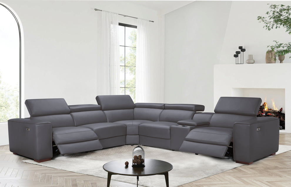 Picasso II Dark Grey 2-POWER Italian Leather Match 6pc Sectional  MI631