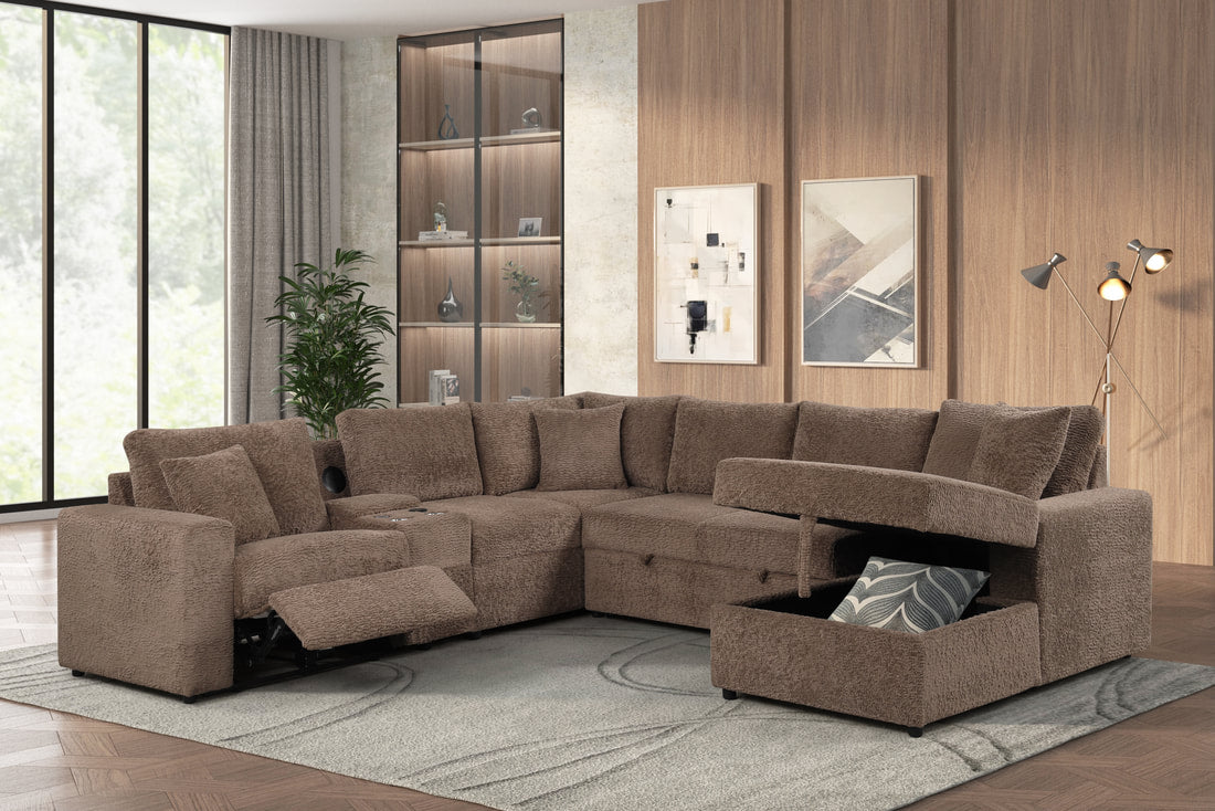 Hunter Mocha Fabric BLUETOOTH SPEAKERS Pull Out Bed Sectional