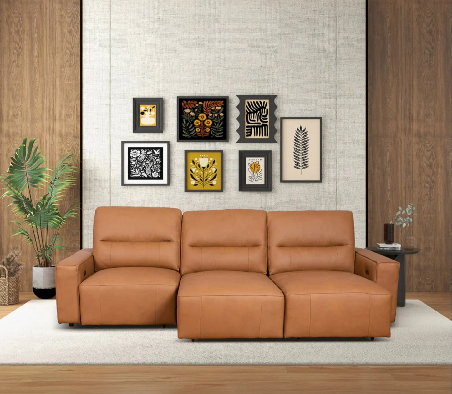 Grant 117" Triple POWER Convertible Sofa - Cognac Leather
