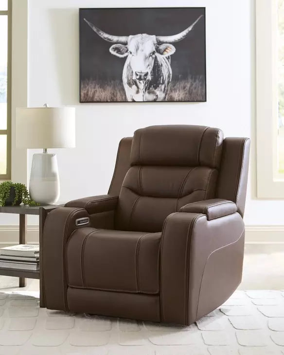 Dreamer Brown Genuine Leather Power Reclining Living Room Set with Audio Seating