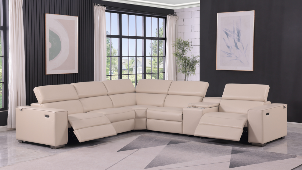 Picasso Beige 2-POWER Leather  Match 6pc Sectional  MI631