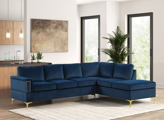 Vogue Navy Velvet Sectional Sofa