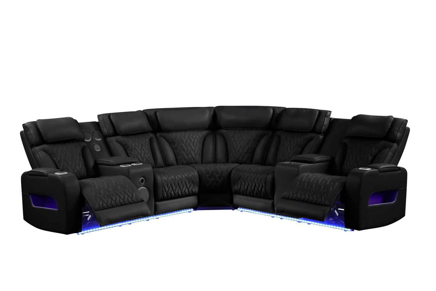Skyline Black POWER/LED/BLUETOOTH SPEAKERS Reclining Sectional (Power Headrests)