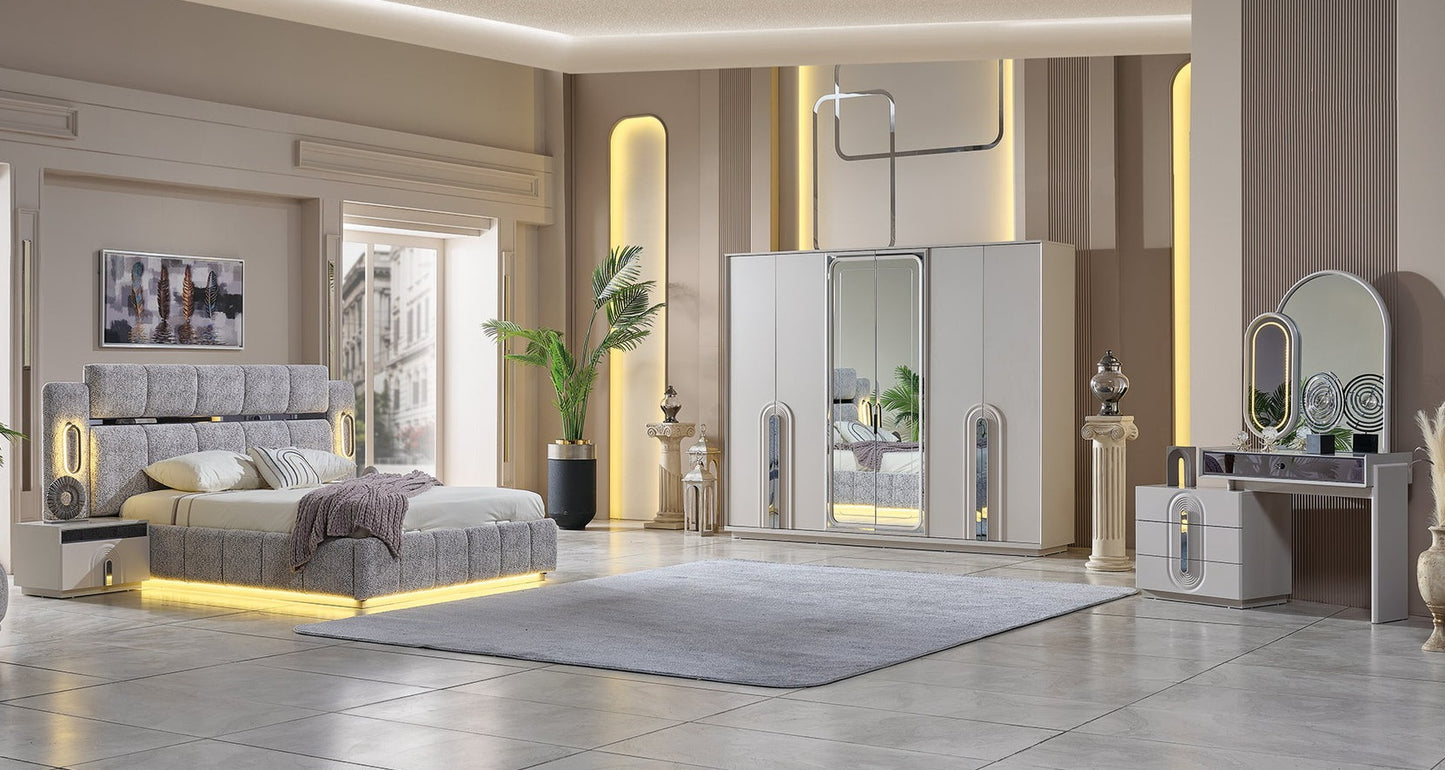 Parma Luxury Bedroom Set(Bed & Dresser With Mirror & 2 Nightstand)