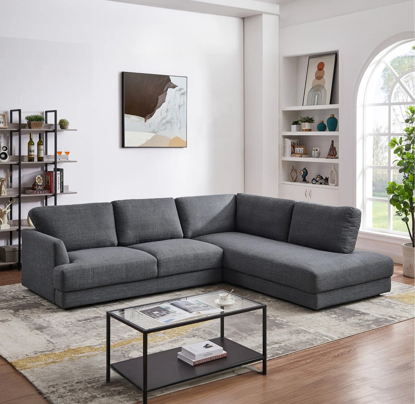 Glander 108" Grey Linen Sectional Sofa Right Facing