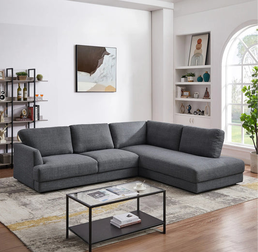 Glander 108" Grey Linen Sectional Sofa Right Facing