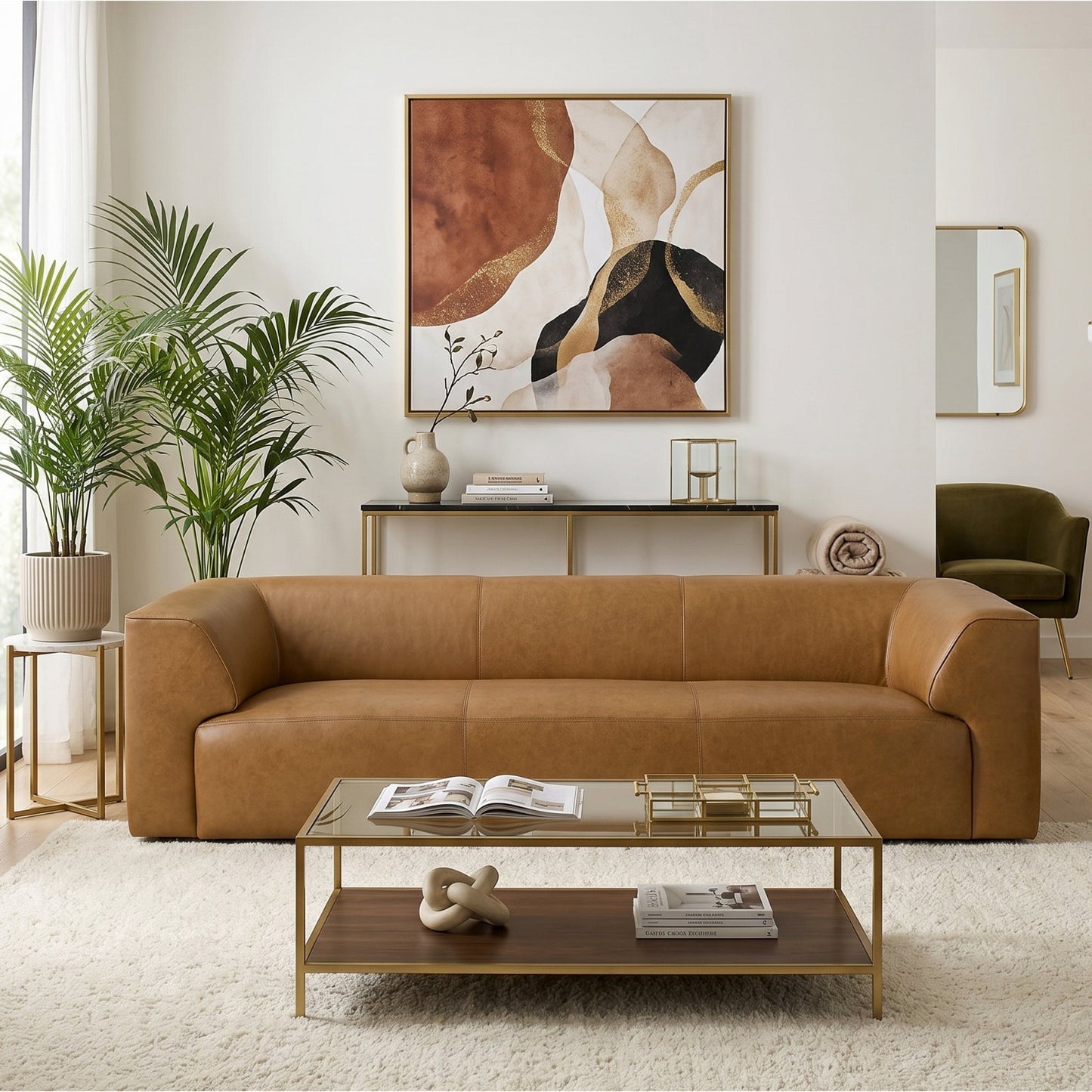 Rialto Tan GENUINE LEATHER 105" Sofa