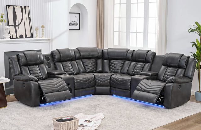 Ace28 Grey LED/BLUETOOTH SPEAKERS Reclining Sectional