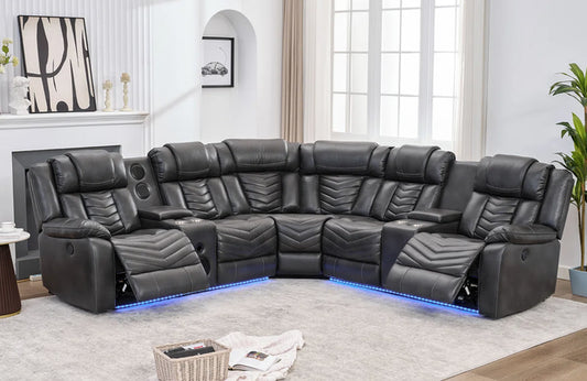 Ace28 Grey LED/BLUETOOTH SPEAKERS Reclining Sectional