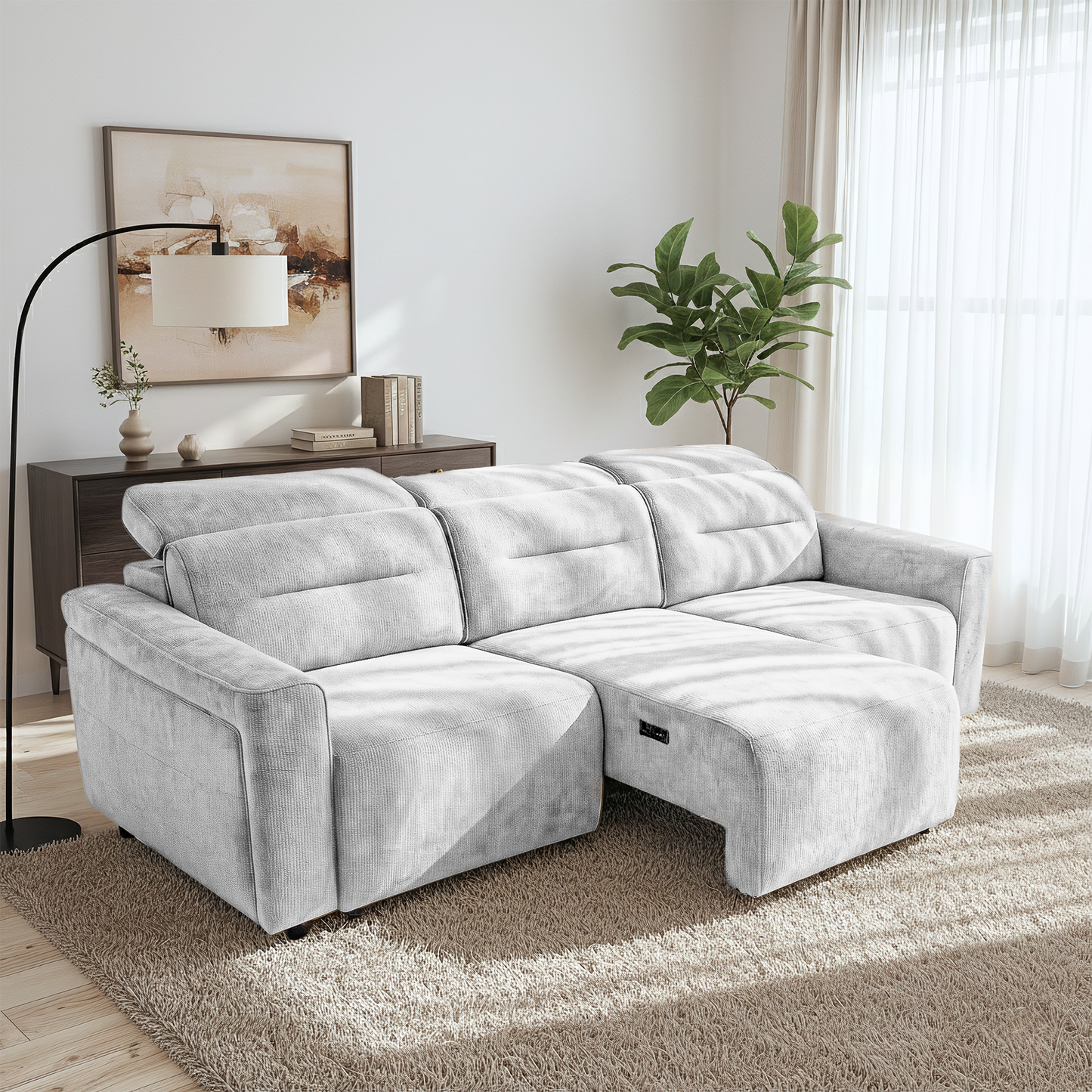 Falmouth Light Grey Fabric Power Slider Sofa