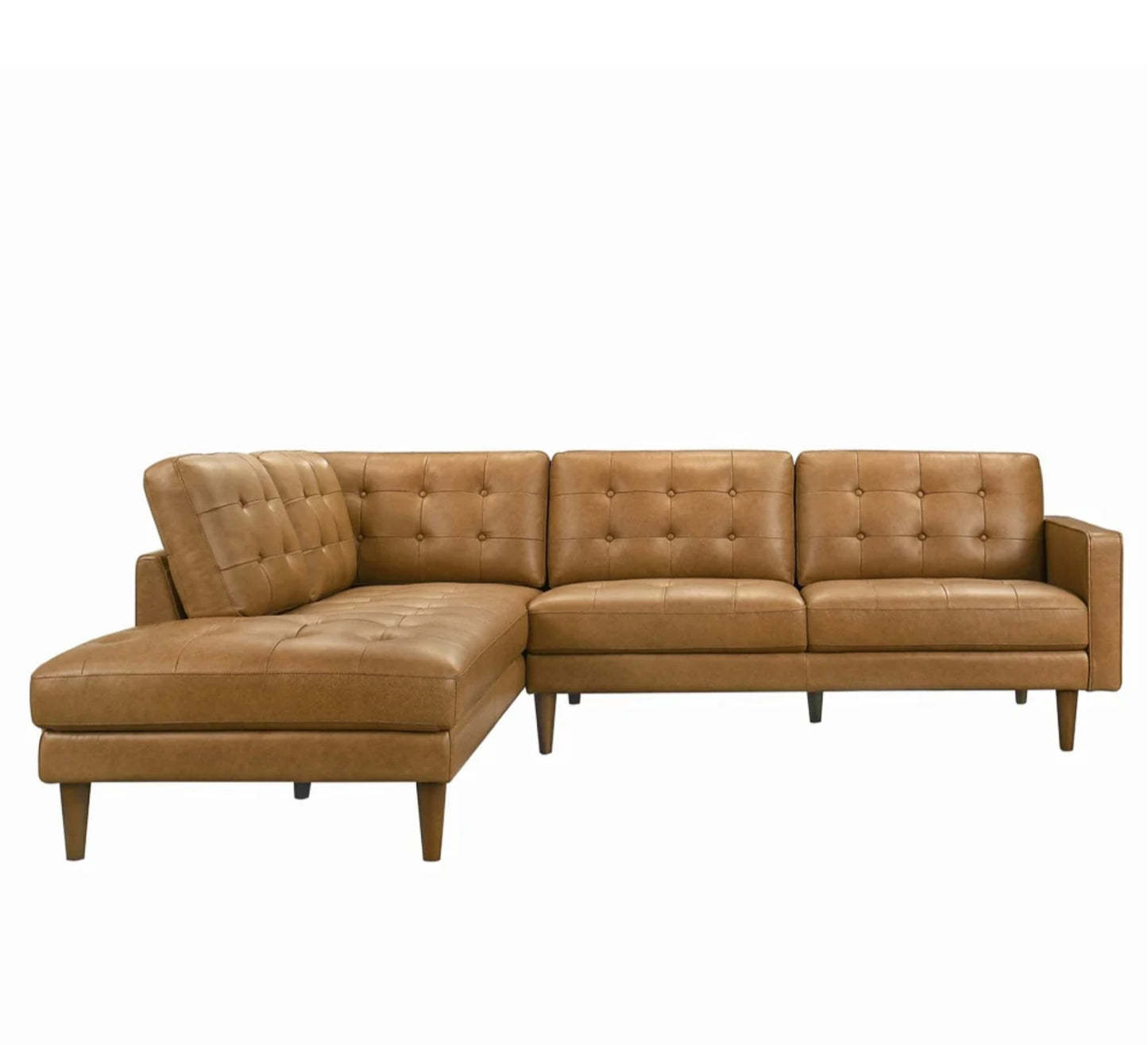 Lucco Cognac Modern L-Shaped Genuine Leather LAF Sectional