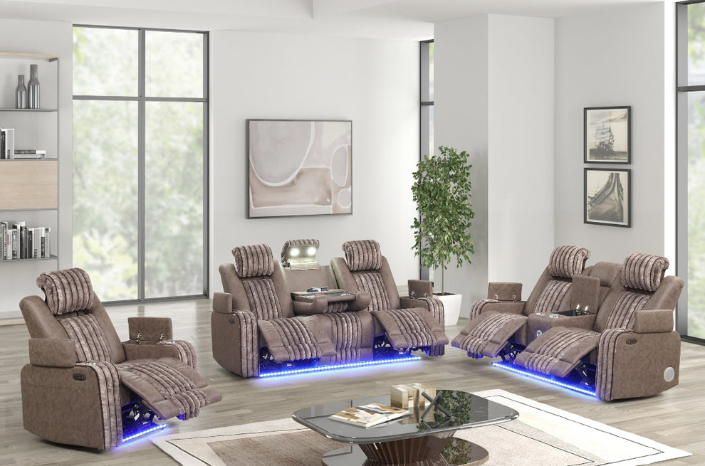 Lita Brown POWER RECLINER/ HEADREST/LED 3pc Living Room Set S4225