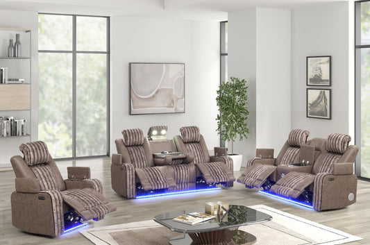 Lita Brown POWER RECLINER/ HEADREST/LED 3pc Living Room Set S4225